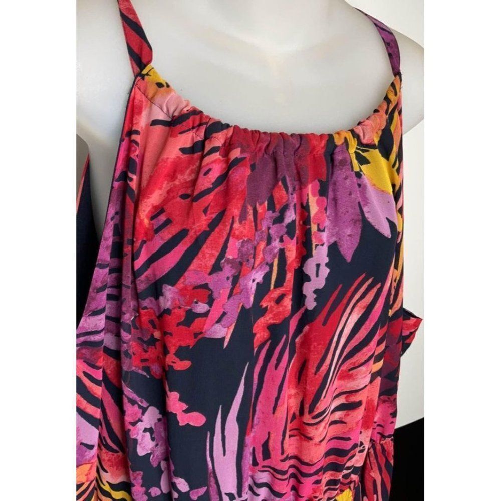 LANE Bryant 26/28 bold print summer dress pink purple yellow blue - Picture 4 of 9